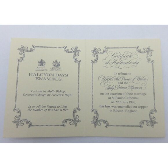 Halcyon Days Enamel Lady Diana and Prince of Wales Marriage Limited 420/1500 - Picture 9 of 10